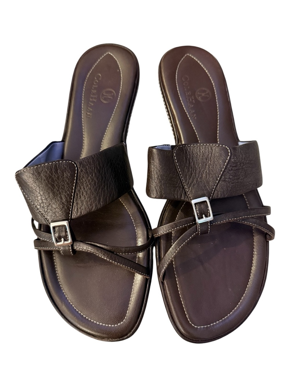 Cole Haan Nike Air Brown Leather Slide Mules beach business casual leather sz 7